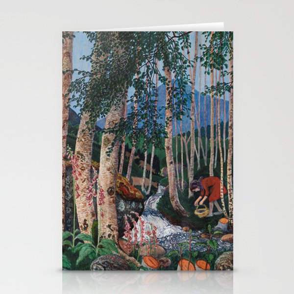 Floxgloves and White Birch amid the Stream landscape by Nikolai Astrup Stationery Cards
