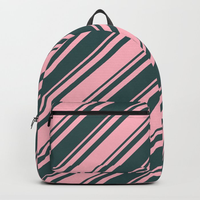 Dark Slate Gray and Light Pink Colored Lined Pattern Backpack