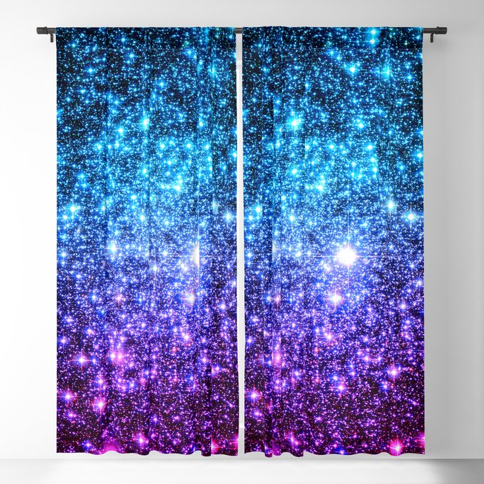 Glitter Galaxy Stars : Turquoise Blue Purple Hot Pink Ombre Blackout Curtain