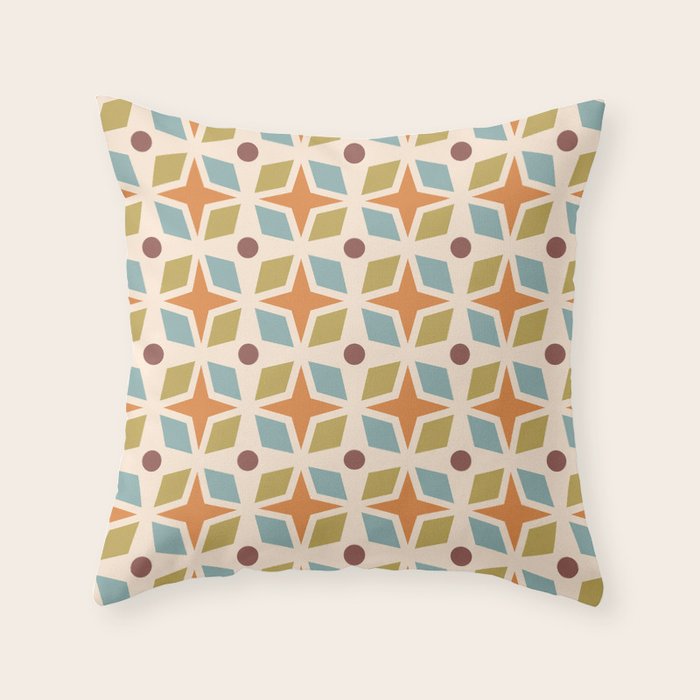 Mid Century Modern Abstract Star Dot Pattern 441 Orange Brown Blue