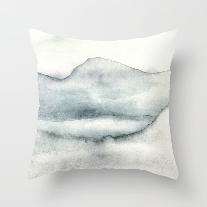 Silent Soft Grey Mountain Lake Throw Pillow