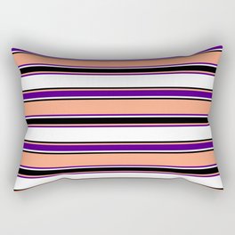 [ Thumbnail: Light Salmon, Indigo, White, and Black Colored Striped Pattern Rectangular Pillow ]
