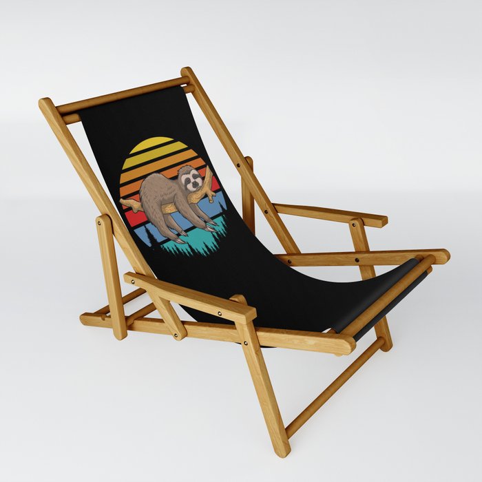 Lazy Sloth Retro Sunset Illustration Cute Funny Sling Chair