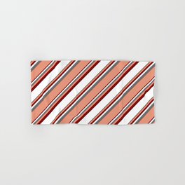[ Thumbnail: Dim Gray, Dark Salmon, Maroon & White Colored Lines/Stripes Pattern Hand & Bath Towel ]
