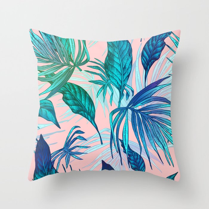 Tropical Leaves in Pink  Throw Pillow