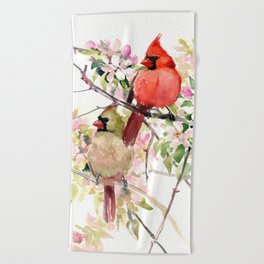 Cardinal Birds and Spring, cardinal bird design Beach Towel