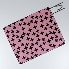 Black Cross Symbol Pattern on Pastel Blush Pink Picnic Blanket