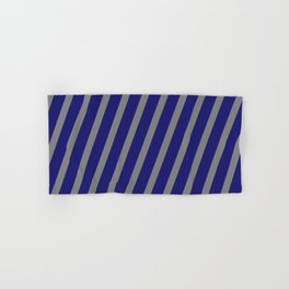 [ Thumbnail: Grey & Midnight Blue Colored Lines Pattern Hand & Bath Towel ]
