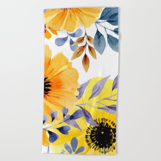 FLOWERS WATERCOLOR 10 Beach Towel