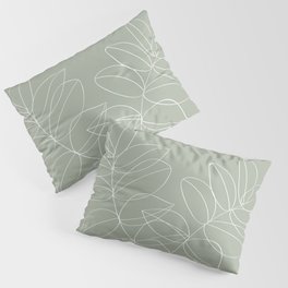 Boho Sage Green, Decor, Line Art, Botanical Leaves Pillow Sham