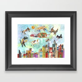 Woman in Heaven With All the Dogs She Loved Framed Art Print