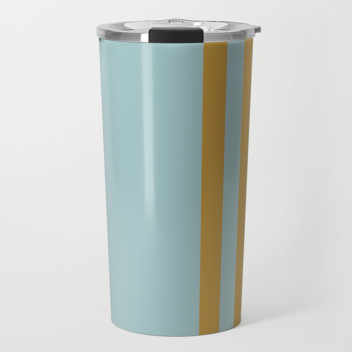 Dusty Light Green and Gold Stripes Split in Vertical Halves Travel Mug
