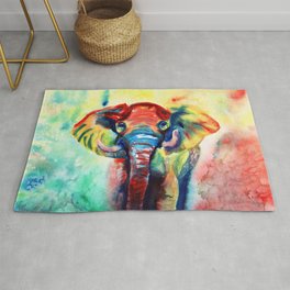 Colorful Watercolor Elephant Rug