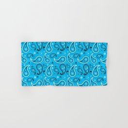 Black and White Paisley Pattern on Turquoise Background Hand & Bath Towel
