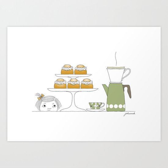 Fika with Semlor Art Print