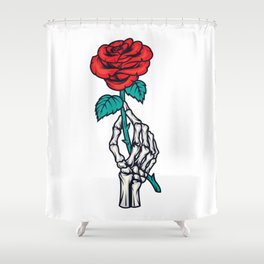 Skeleton  hand holding a rose Shower Curtain