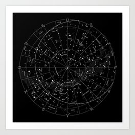 Constellation Map - Black & White Art Print