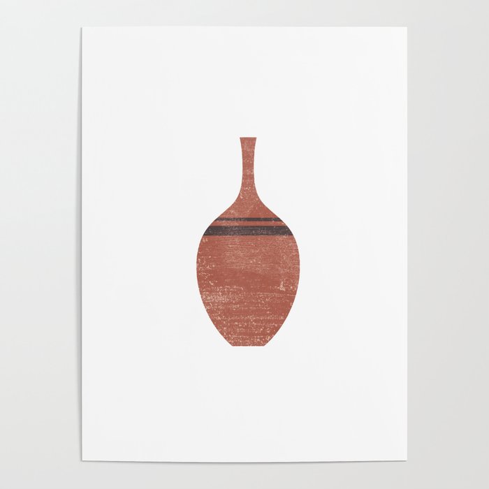 Minimal Abstract Greek Vase 6 - Alabastron - Terracotta Series - Modern, Contemporary Print - Brown Poster