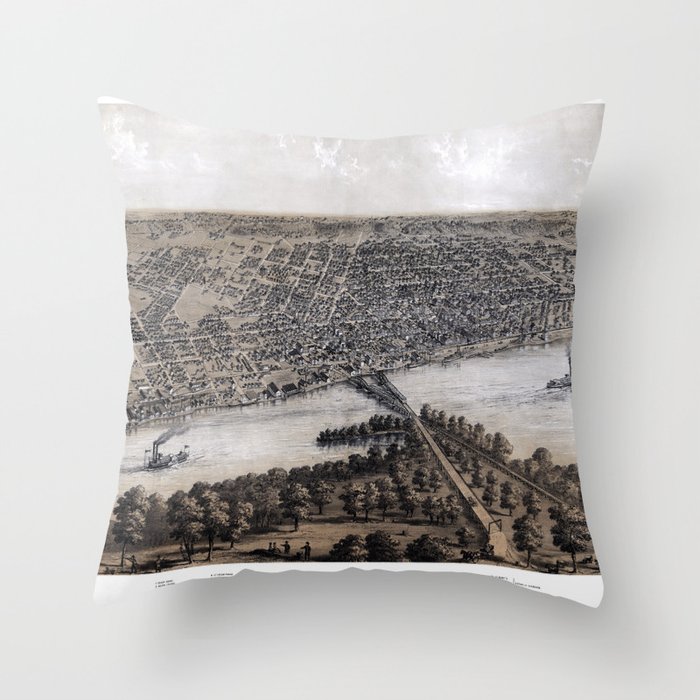 Peoria-Illinois-1867 vintage pictorial map Throw Pillow