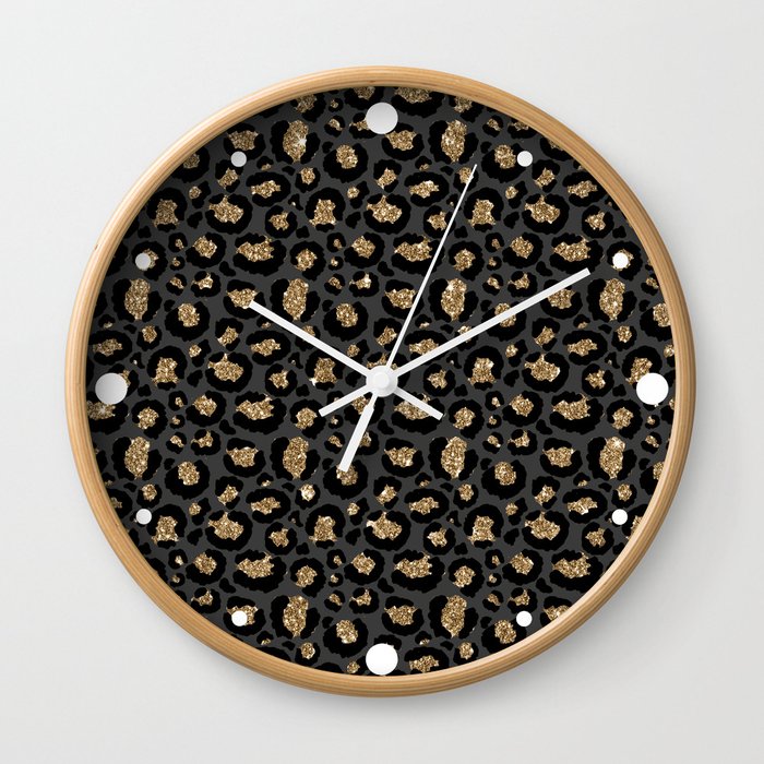Black Gold Leopard Print Pattern Wall Clock