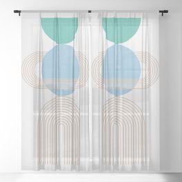 Abstraction_NEW_SPACE_PLANET_BLUE_ORBIT_LINE_POP_ART_0205B Sheer Curtain