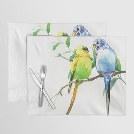 Budgies, Animal art, love, two birds bird artwork, bird pet Placemat