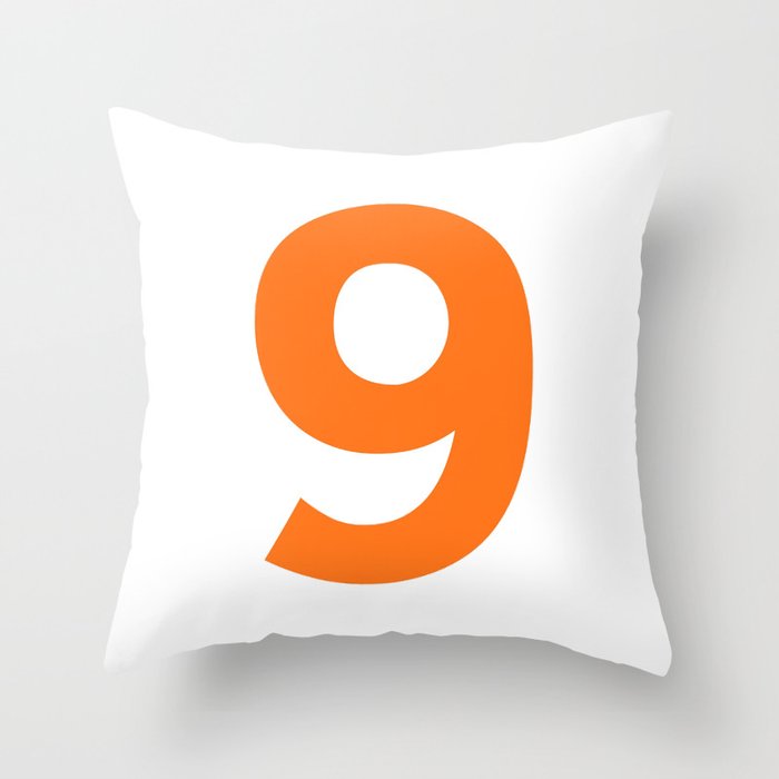 Number 9 (Orange & White) Throw Pillow