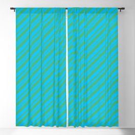 [ Thumbnail: Deep Sky Blue & Sea Green Colored Stripes Pattern Blackout Curtain ]