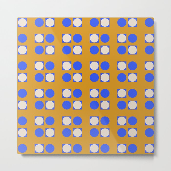 Circles and Squares in Mustard and Blue Metal Print