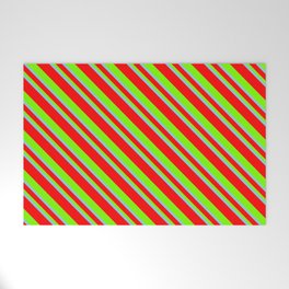 [ Thumbnail: Sky Blue, Red, and Green Colored Stripes Pattern Welcome Mat ]