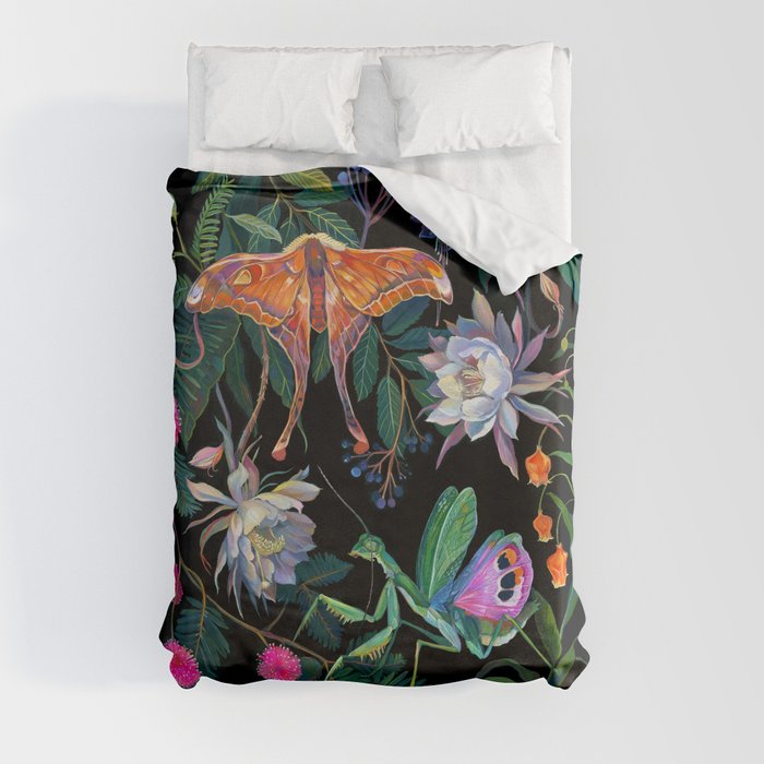 Mantis and Moth Cactus Flower Duvet Cover