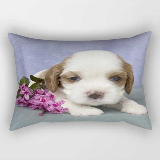 Puppy with flowers Rectangular Pillow