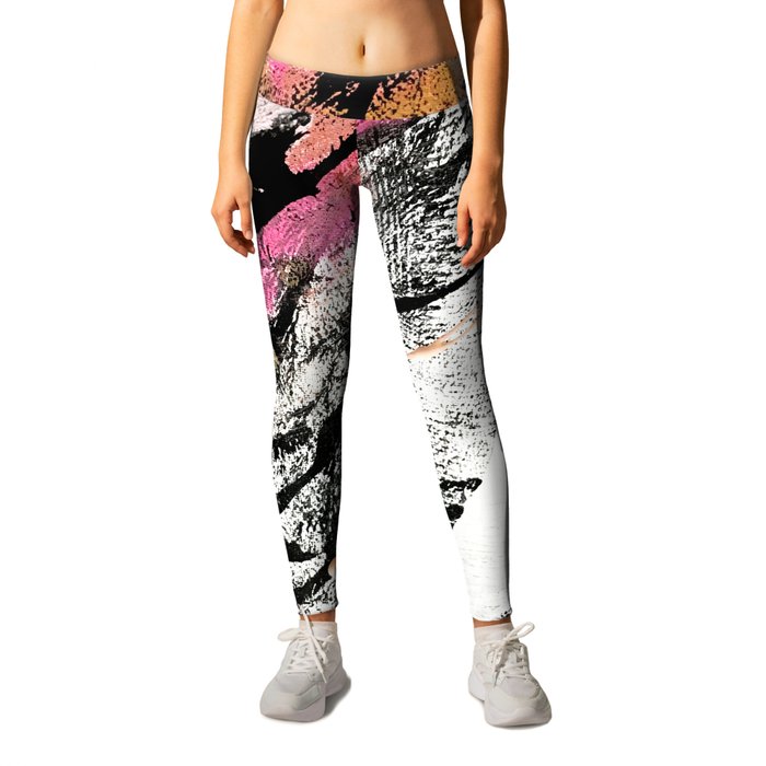 Motivation: a colorful, vibrant abstract piece in pink red, gold, black and white Leggings