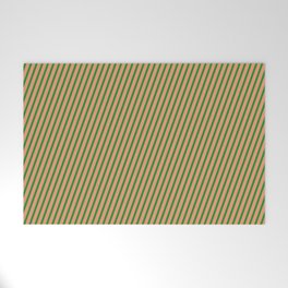 [ Thumbnail: Forest Green and Dark Salmon Colored Striped Pattern Welcome Mat ]