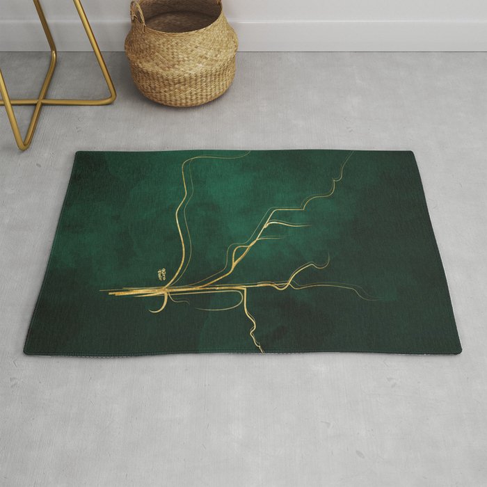 Kintsugi Emerald Green Gold Kintsugi Japan Marble Watercolor Abstract Rug By Irikirova Society6