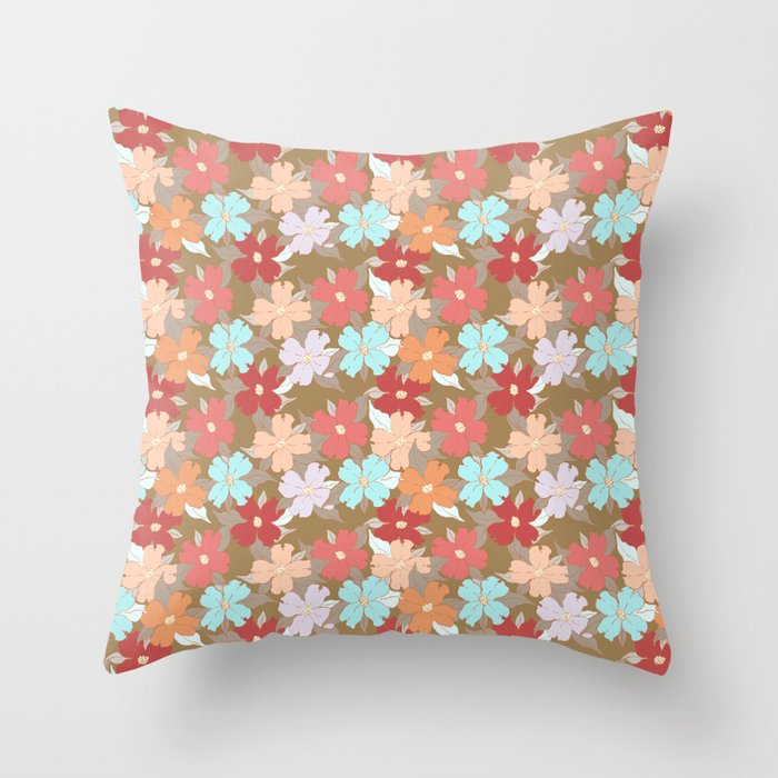 brown and powder blue floral dogwood symbolize rebirth and hope Throw Pillow
