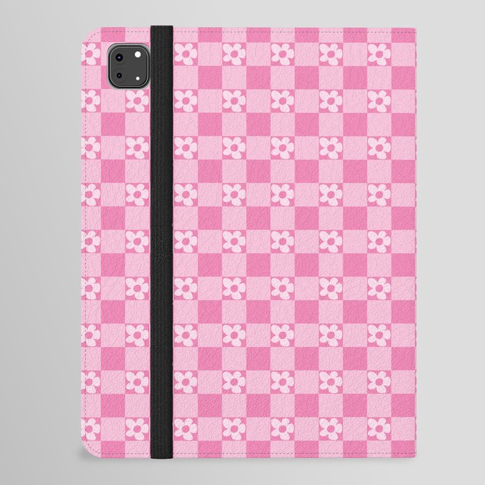 Pink Check Pattern With Flowers iPad Folio Case