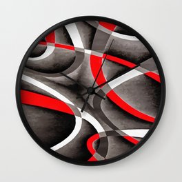 Eighties Red White and Grey Geometrical Curves On Black Wall Clock