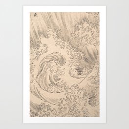 Wave by Katsushika Hokusai 1760–1849 Japanese Woodblock Allover Pattern Black and Tan Ink Drawing Art Print