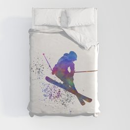 Skier in watercolor Duvet Cover