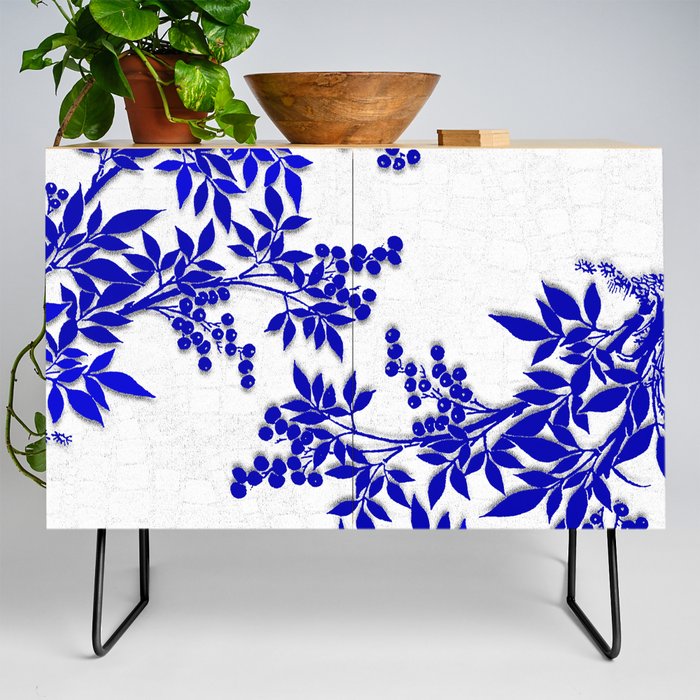 BLUE AND WHITE  TOILE LEAF Credenza