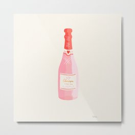 Pink Champagne Bottle Metal Print | Digital, Retro, French, France, Pastel, Drawing, Elegant, Bubbles, Powder, Bottle 