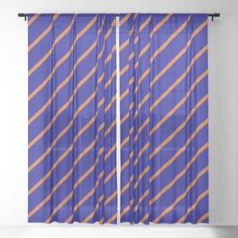 [ Thumbnail: Chocolate & Dark Blue Colored Pattern of Stripes Sheer Curtain ]