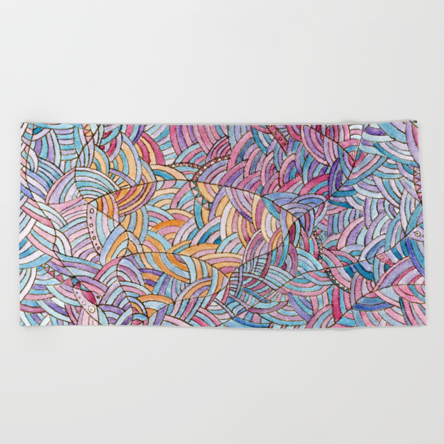 Sloudy Sky Abstract Doodle Watercolor Background Beach Towel By