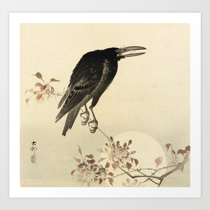 Koson Ohara - Crow on flowering Cherry Tree at Full Moon
