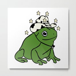 Frog With A Cowboy Hat Metal Print | Cool Frog, Aesthetic, Amphibian, Funny, Adorable, Cowboy Hat, Cottagecore, Frog Lover, Green, Animal 