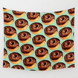 Chocolate Donut Pattern - Teal Wall Tapestry