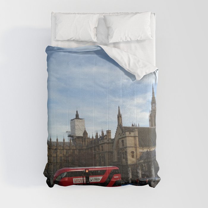 Great Britain Photography - Double Decker Bus Traveling Through London Comforter