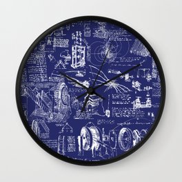 Da Vinci's Sketchbook // Dark Blue Wall Clock