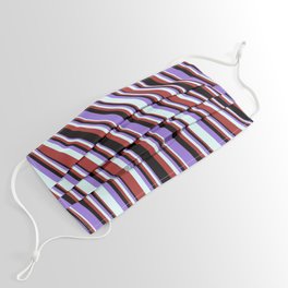 [ Thumbnail: Purple, Light Cyan, Brown, and Black Colored Striped/Lined Pattern Face Mask ]